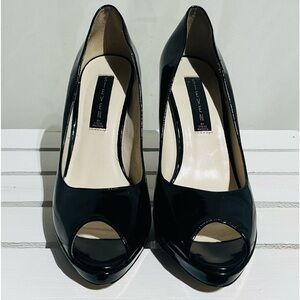 Preloved-STEVEN by Steve Madden Black Patent Leather Peep Toe Pumps, Size 9.